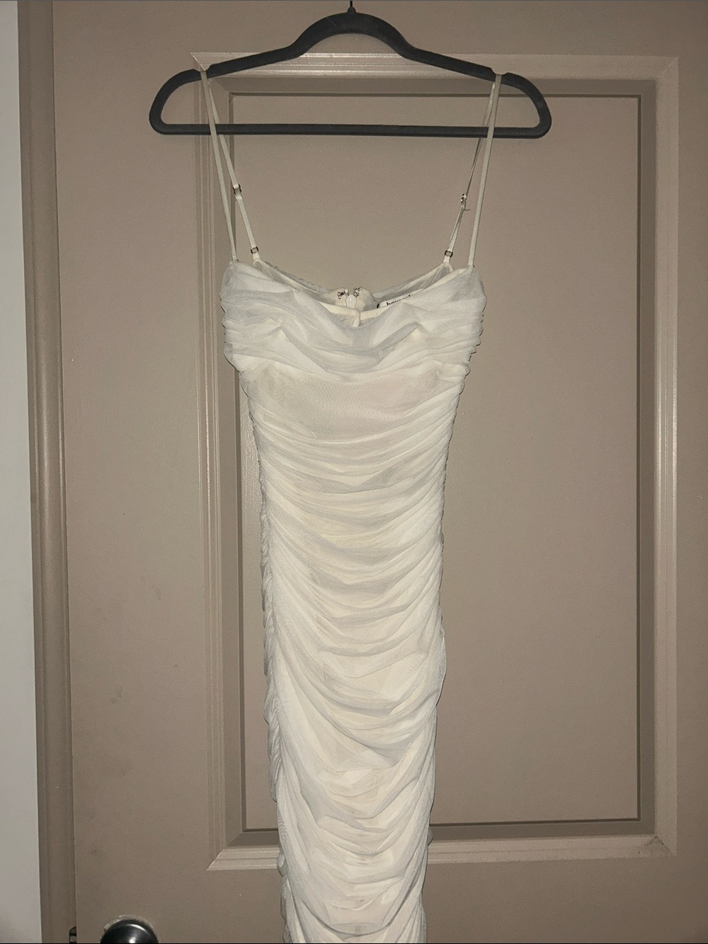 House of CB White Strapless Ruched Column Dress